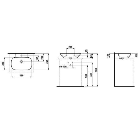 Laufen INO Раковина 560х450х120мм с 1 отв. под смеситель, с покр. LLC, цвет: белый