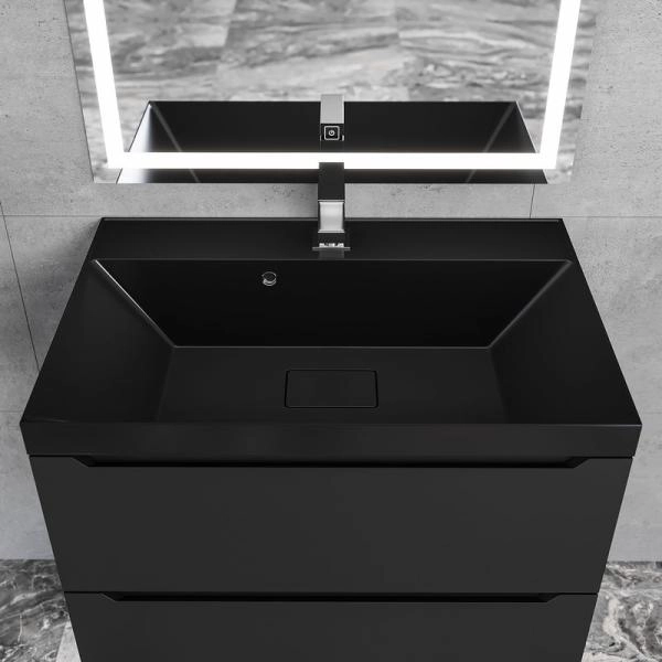 Раковина для ванной Uperwood Classic New 70х45х16,3 см, черная глянцевая, с накладкой для слива