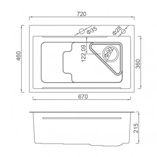 Кухонная мойка Gappo GS7246-6 720x460x215mm 0.8мм с коландером Черный