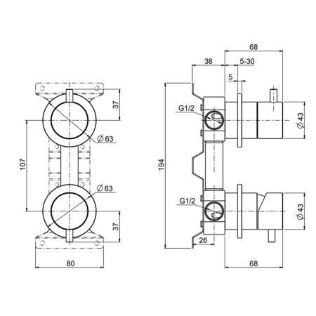 QuadroDesign Source Смеситель для душа, встраиваемый, с переключателем на 2 потребителя, цвет: brushed stainless steel