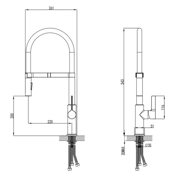 Смеситель для кухонной мойки Azario с фильтром для воды, гибкий излив, хром (AZ-WAA569158C)