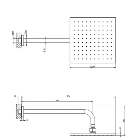 Gessi Rilievo Душевая головка шарнирная для настенного крепления 250x250 мм на 1/2", цвет: хром