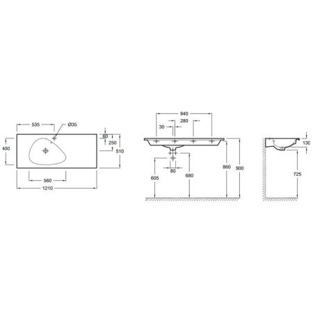 Раковина Jacob Delafon NOUVELLE VAGUE EXAP112-Z-00 121 см подвесная