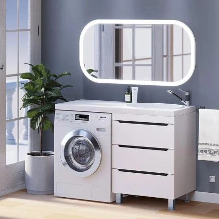 Тумба под стиральную машину Uperwood Tanos 60 см напольная с раковиной Bruks 120 см правая, белая/графит