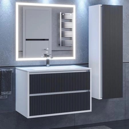 Тумба с раковиной для ванной Uperwood Next Premium подвесная, 100 см, белая/графит, 2 ящика