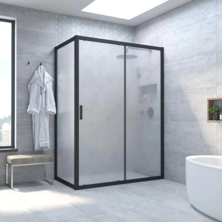 Душевой уголок Vegas-glass ZP+ZPV NOVO h2000 115*75 02М 10, профиль черный матовый, стекло сатин