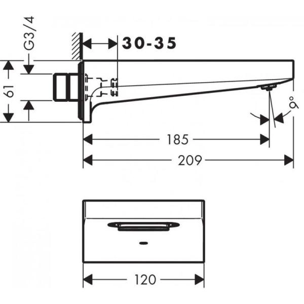 Hansgrohe 32543000 Metropol излив, на ванну 185 мм, 28, ливневая струя,, хром