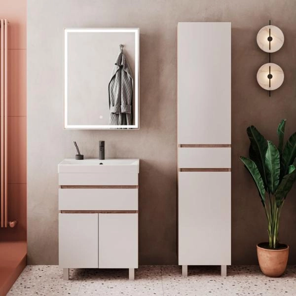 Тумба для ванной Volna Conty 60.2D.1Y Белый/дуб сонома напольная (9696) раковина отдельно