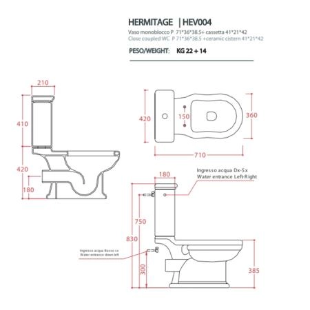 Artceram HERMITAGE унитаз моноблок 71х36см слив в стену с креплением, цвет: белый/хром