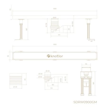 Душевой трап KNOTLOR SDRW0900GM, линейный вороненая сталь