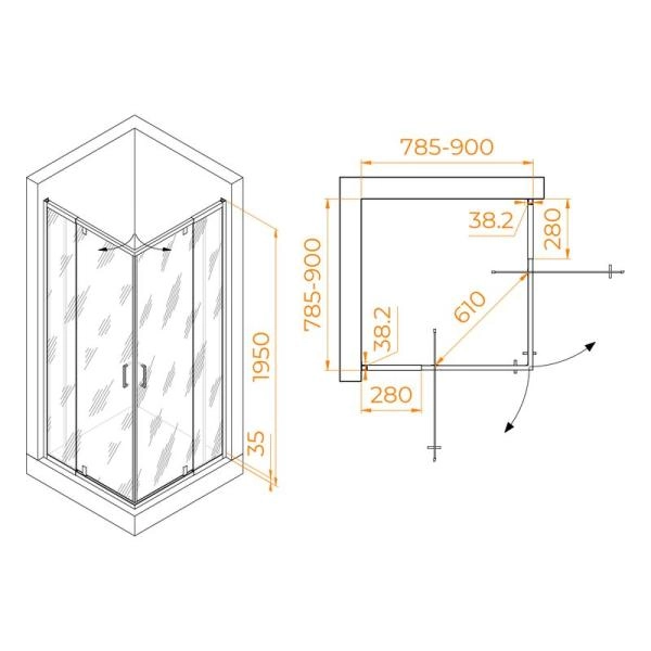 Душевой уголок RGW PA-038 Passage 80x80 Хром прозрачное