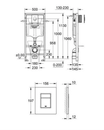 КОМПЛЕКТ Grohe + beWash:   Инсталляция 38772001 Grohe Rapid SL + BeWash Bogen Унитаз подвесной безободковый с сиденьем микролифт белый глянец 88313201 + 2111DP