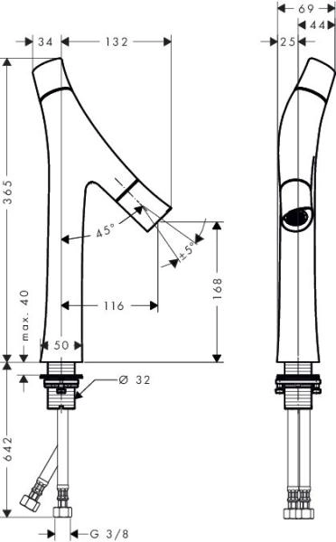 Axor Starck Organic 12012000 Смеситель для раковины высокий без донного клапана 365 мм
