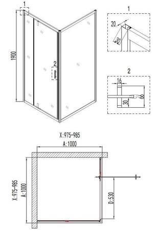Душевой уголок Niagara Nova NG-6602-08 (100*100*190) квадрат, дверь распашная