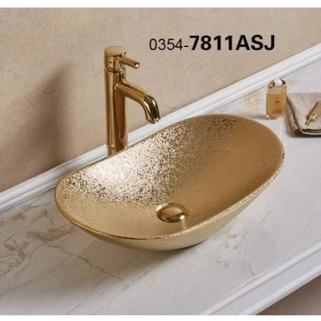 Раковина CeramaLux NC 7811ASJ 61 см на столешницу, цвет золото