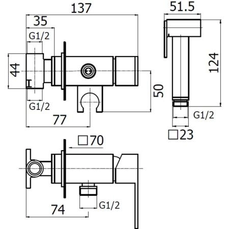 Plumberia Selection TAG Гигиенический душ, настенный, со смесителем, шланг PVC 125см., цвет: хром