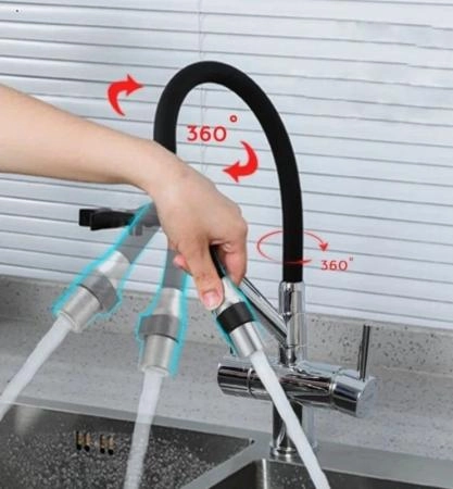 Смеситель Gappo G4398-80 для кухни с краном для фильтра черный хром