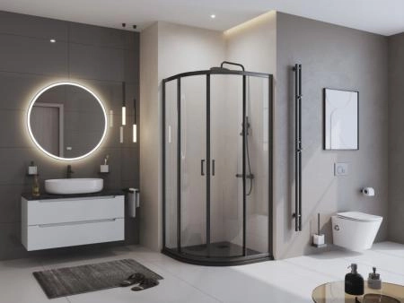 Душевой поддон BelBagno 90x90 искусственный камень чёрный матовый полукруг TRAY-MR-UNO-R-90-550-35-NERO-CR