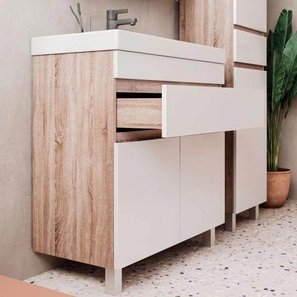 Тумба для ванной Volna Conty 80.2D.1Y Белый/дуб сонома напольная (9696) раковина отдельно