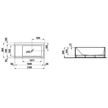 Laufen Kartell Ванна 170x86x44см, пристенная, DX, с панелями, с слив-переливом с подсветкой, материал: композит, цвет: белый