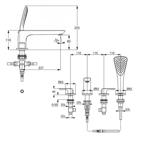 Смеситель Kludi Ameo 414240575 для ванны на 4 отверстия
