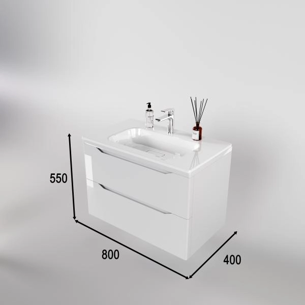 Тумба подвесная Style Line Марелла 80 (2 ящ.) Люкс антискрейтч белый глянец, PLUS