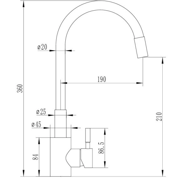 Cмеситель для кухни Ceruttispa Атэна H-B (ATENA H-B) из нержавеющей стали, цвет хром, излив черный