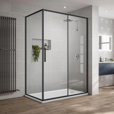Душевой уголок Vincea Slim-U VSR-2SU9012CLB, 1200*900, м.черный, стекло прозрачное
