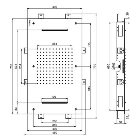Carlo Frattini Wellness Верхний душ Harmonia 700x400 мм., встраиваемый в потолок, 2 режима: дождь, 2 каскада; нержавеющая сталь, цвет: хром