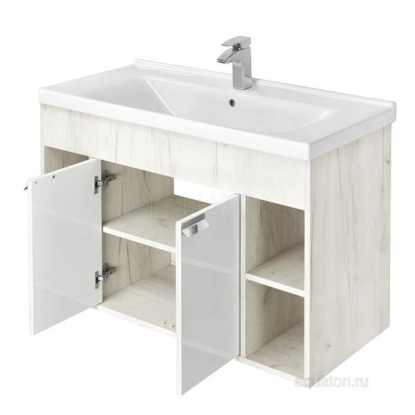 Тумба под раковину AQUATON Флай 100 белый, дуб крафт 1A237501FAX10
