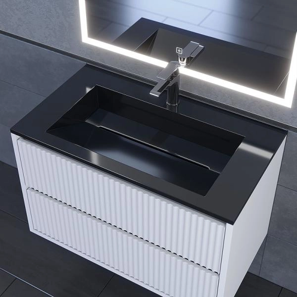 Раковина для ванной полувстраиваемая Uperwood Next Premium 80 см, прямоугольная, черный глянец