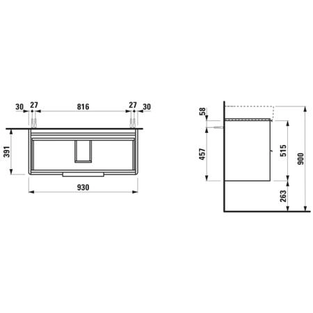 Laufen Base База c раковиной 93х39х53см., подвесная, c 2 ящиками, подвесная, цвет: белый