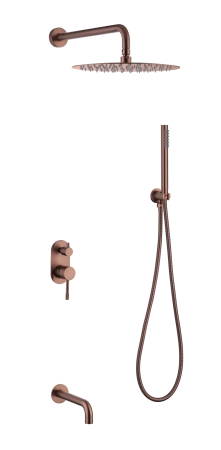 Смеситель встроенный + верхний+ ручной душ Boheme Uno. Copper Brushed с изливом 464-2-CB