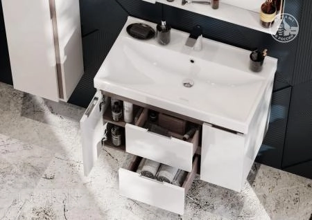 Тумба под раковину AQUATON Рене 80 белый, грецкий орех 1A258601NRC80