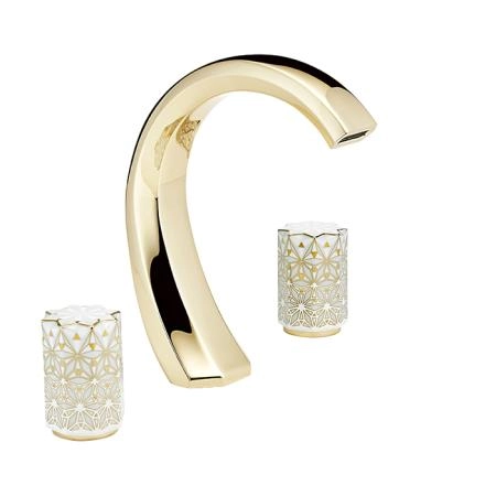 THG Nihal Porcelaine Ivoire Смеситель для раковины на 3 отверстия, с донным клапаном, цвет: Soft gold