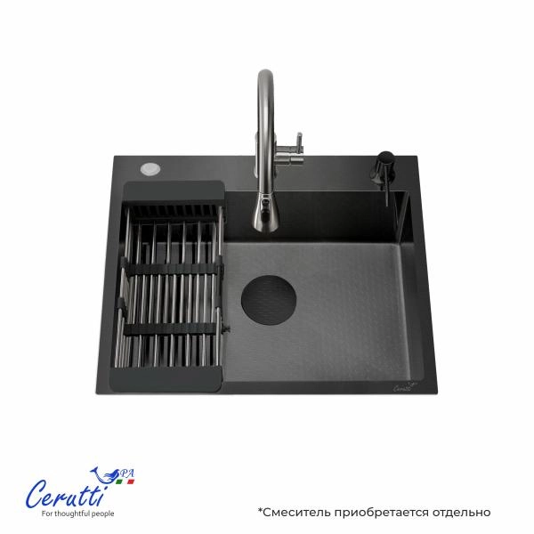 Кухонная мойка CeruttiSPA ГЛОРИЯ (GLORIA) 50B nano black (графит) из нержавеющей стали (500х500х220)