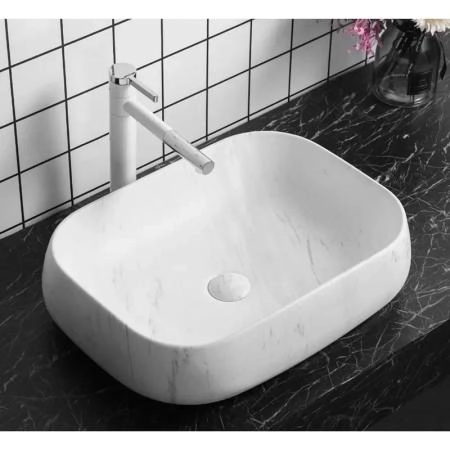 Раковина Cerutti SPA CR0086 MMW1 накладная, мрамор матовый белый, прямоугольная 565х400х145