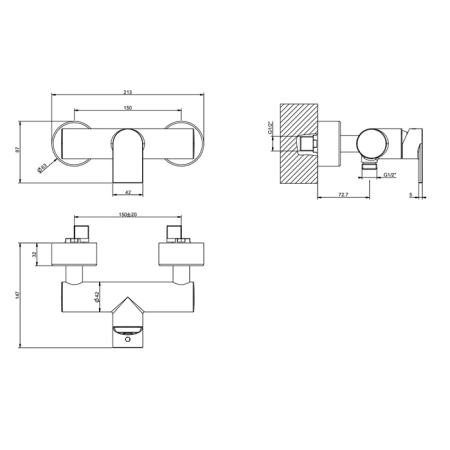Gessi Emporio Via manzoni Смеситель для душа,, подвесной, цвет: Finox Brushed Nickel