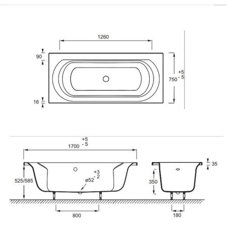 Ванна Jacob Delafon Elise E60279RU-01 170x75 см