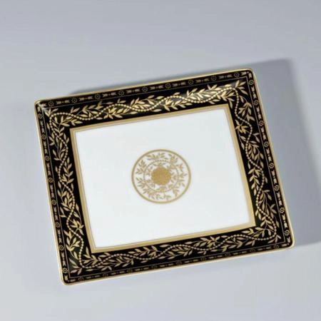THG MARQUISE NOIR DECOR OR Поднос керамический 171х154 мм., настольный, middle size, декор черный/золото, цвет: белый