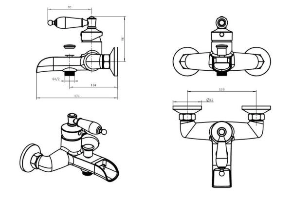 Смеситель для ванны Boheme VOGUE CRYSTAL, бронза_Комплект 203-CRST