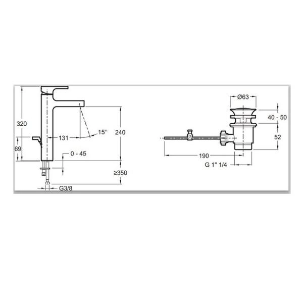 Смеситель Jacob Delafon STRAYT E37329-CP для раковины с донным клапаном хром