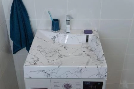 Раковина над стиральной машиной Marko Твист Белый Мрамор 60х60 с кронштейнами