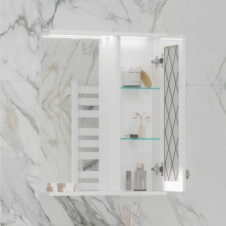 Зеркало-шкаф с LED подсветкой Volna Milena 55 правое белый глянец