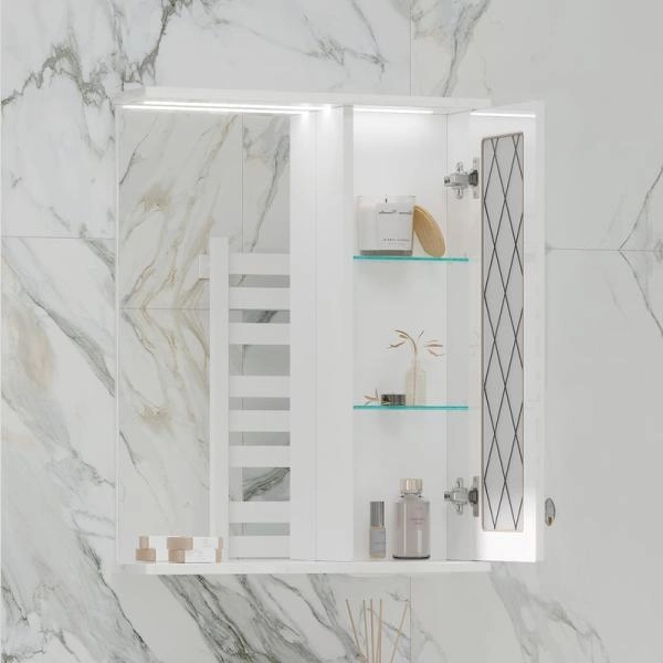 Зеркало-шкаф с LED подсветкой Volna Milena 55 правое белый глянец