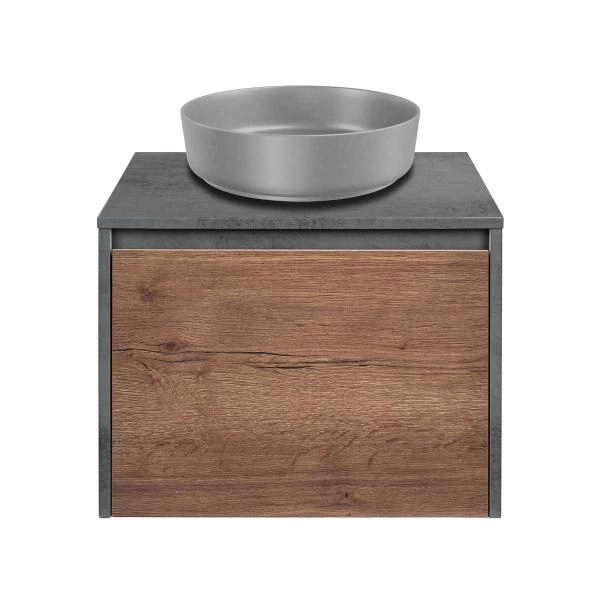 Тумба под раковину Vincea Mesa 600 подвесная, 1 выкатной/1 скрытый ящик soft close, T.Oak + Beton