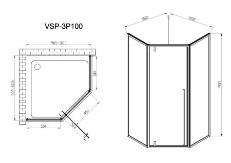 Душевой уголок Vincea Penta VSP-3P100CL, 1000*1000, хром, стекло прозрачное