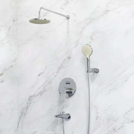 Набор: Смеситель для ванны, верхний душ с держателем, душевой набор и излив на ванну AM.PM X-Joy FB85A10020 хром