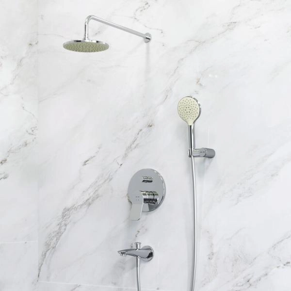 Набор: Смеситель для ванны, верхний душ с держателем, душевой набор и излив на ванну AM.PM X-Joy FB85A10020 хром