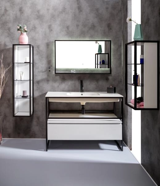 Пенал Boheme LOFT низкий белый, полки стекло 895-W